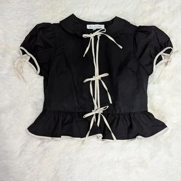 Sofie the Label black blouse with white ribbon bows - Picture 2 of 6